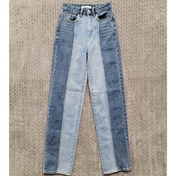PacSun Two Toned Straight Leg Jeans Size 23‎ 90s Boyfriend Blue Denim👍 - Picture 1 of 12